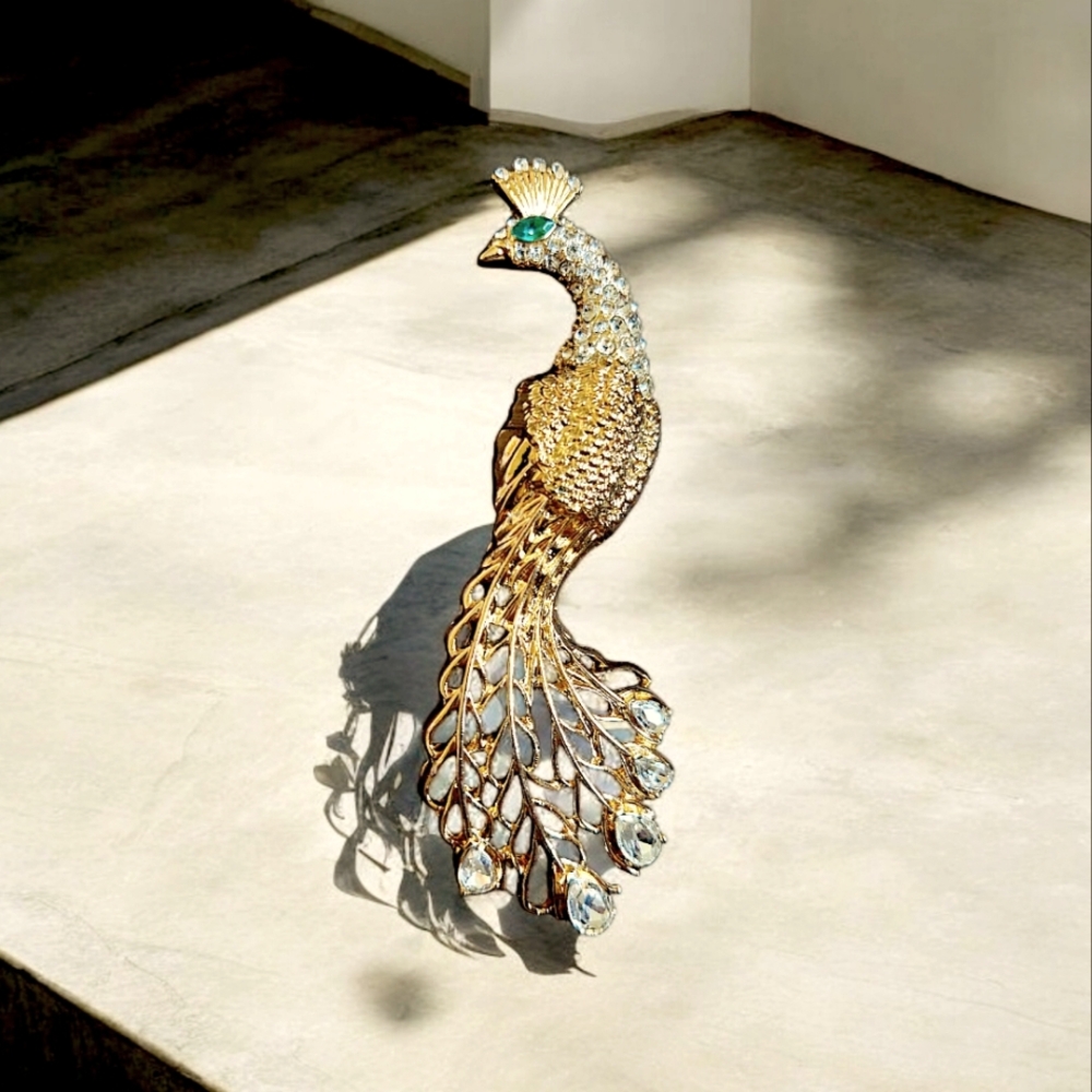 Peacock Rhinestone Statement Brooch
